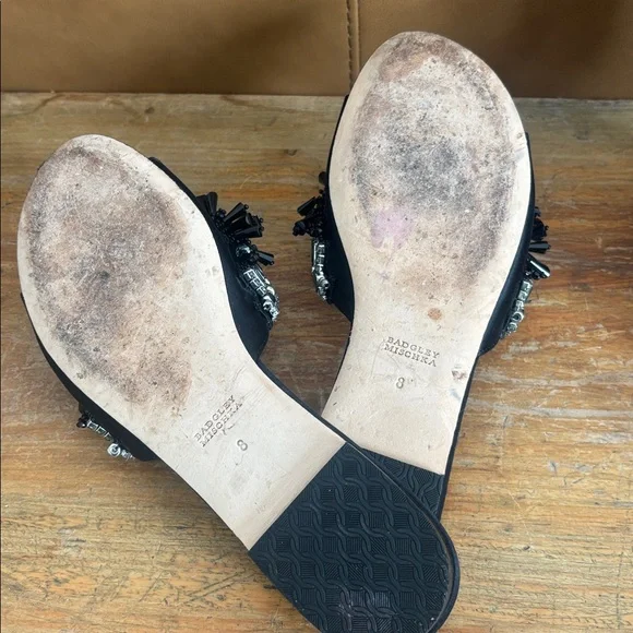 Badgley Mischka Black Embellished Beaded Slide Sandals Flats Silver Crystals 8 - Picture 5 of 5